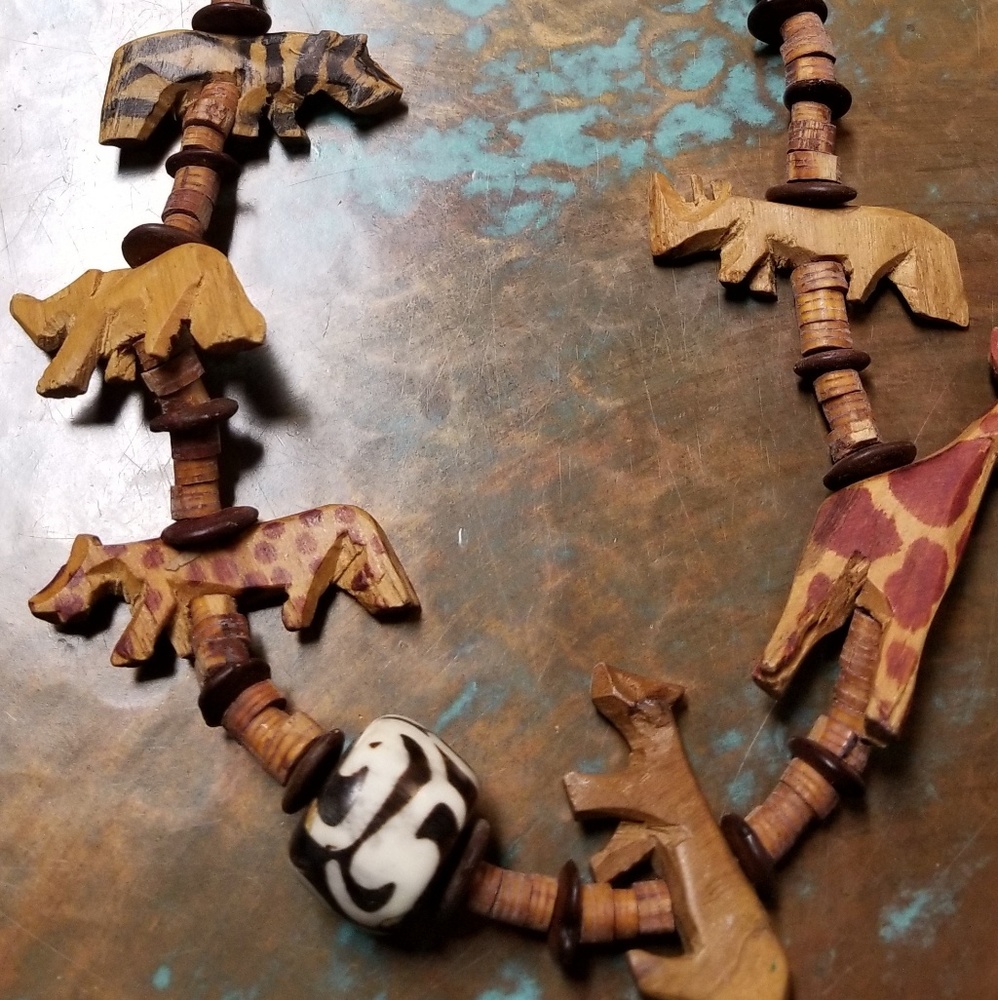 Wooden African Animal necklace